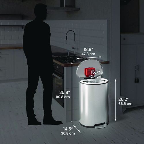 Fire-Resistant Step Pedal Trash Can, 13 gal, Plastic/Stainless Steel, Silver