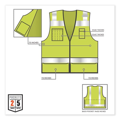 GloWear 8253HDZ Class 2 Heavy-Duty Mesh Surveyors Vest, Polyester, Large/X-Large, Lime