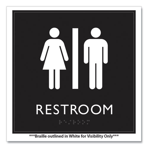 ADA Sign, Unisex Restroom, Plastic, 8 x 8, Clear/White