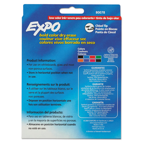 Low-Odor Dry-Erase Marker, Broad Chisel Tip, Assorted Colors, 8/Set