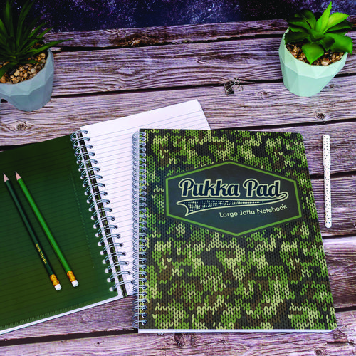 Letter Size Notebook, 1-Subject, Medium/College Rule, Green/Black Camo Knit Cover, (100) 11 x 8.5 Sheets, 3/Pack