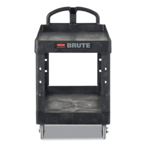 BRUTE Heavy-Duty Utility Cart with Lipped Shelves, Plastic, 2 Shelves, 500 lb Capacity, 17.13" x 38.5" x 38.88", Black