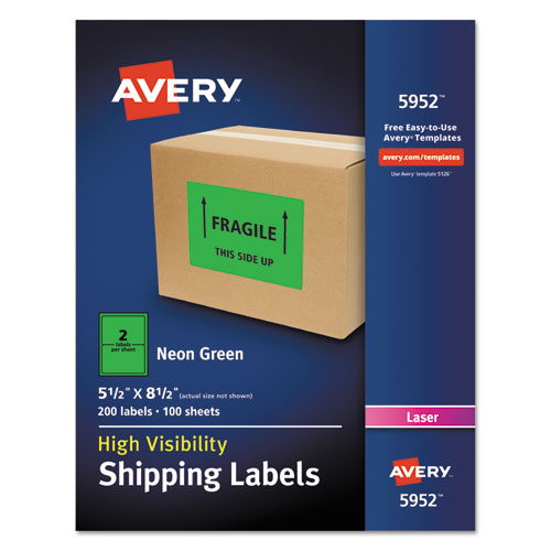 Avery&reg; Neon Shipping Labels, 5-1/2" x 8-1/2" , 200 Labels (5952)