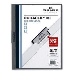 DuraClip Report Cover, Clip Fastener, 8.5 x 11, Clear/Graphite, 25/Box
