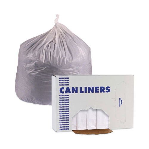 Linear Low Density Industrial Can Liners, 60 gal, 0.9 mil, 38" x 58", White, Flat Pack, 100/Carton