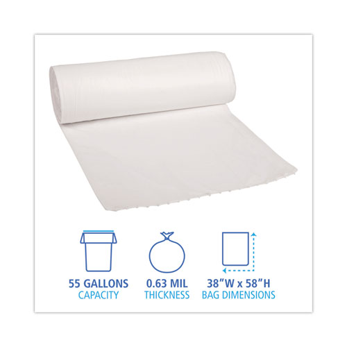 Low-Density Waste Can Liners, 60 gal, 0.5 mil, 38" x 58", White, Perforated Roll, 10 Bags/Roll, 10 Rolls/Carton - Image 2