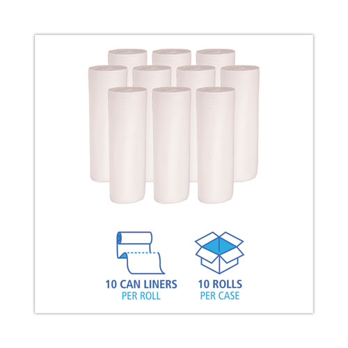 Low-Density Waste Can Liners, 60 gal, 0.5 mil, 38" x 58", White, Perforated Roll, 10 Bags/Roll, 10 Rolls/Carton - Image 3