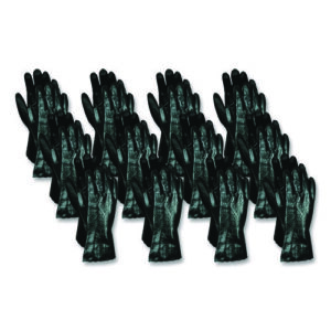 Single Dipped PVC Gloves, Rough, Interlock Lined, 12" Long, Large, Black, 12 Pair