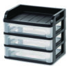 Medium Three-Drawer Desktop Storage, 3 Sections, Letter Size Files, 14.25 x 11.88 x 11.25, Black/Clear