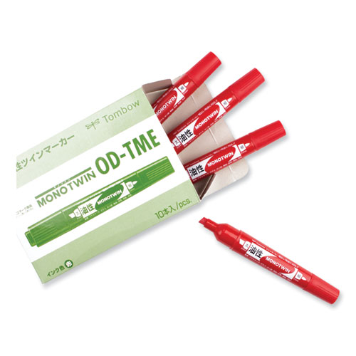 Mono Twin Bold Permanent Marker, Fine/Broad Tips, Red, 10/Box