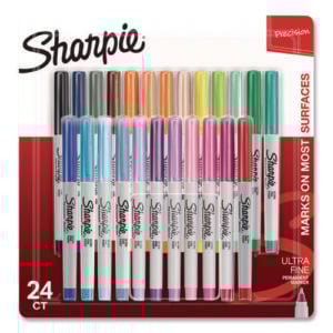 Ultra Fine Tip Permanent Marker, Ultra Fine Needle Tip, Assorted Colors, 24/Pack