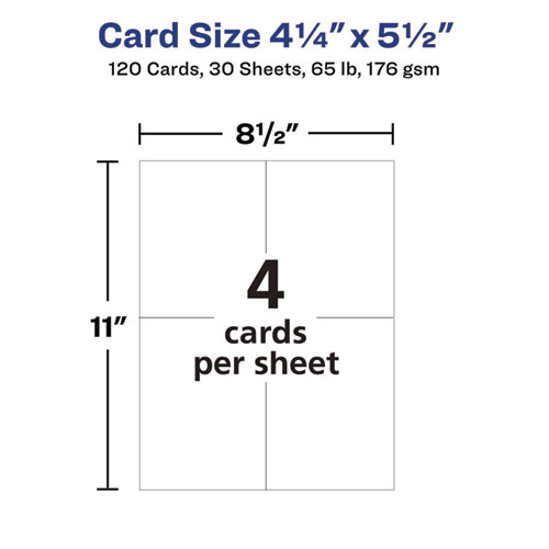Printable Postcards, Inkjet, 65 lb, 4.25 x 5.5, Textured Matte White, 120 Cards, 4 Cards/Sheet, 30 Sheets/Box