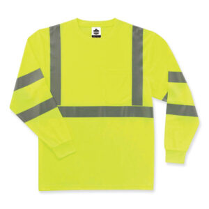 GloWear 8391 Class 3 Hi-Vis Long Sleeve Shirt, Polyester, Lime, X-Large