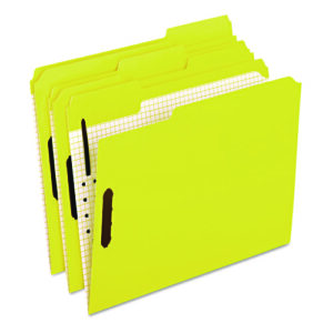 Colored Classification Folders with Embossed Fasteners, 2 Fasteners, Letter Size, Yellow Exterior, 50/Box