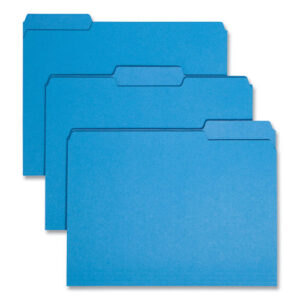 Interior File Folders, 1/3-Cut Tabs: Assorted, Letter Size, 0.75" Expansion, Sky Blue, 100/Box