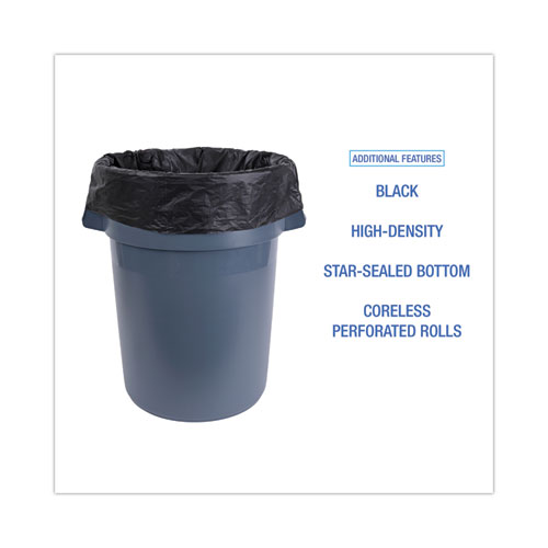 High-Density Can Liners, 45 gal, 19 mic, 40" x 46", Black, Perforated Roll, 25 Bags/Roll, 6 Rolls/Carton