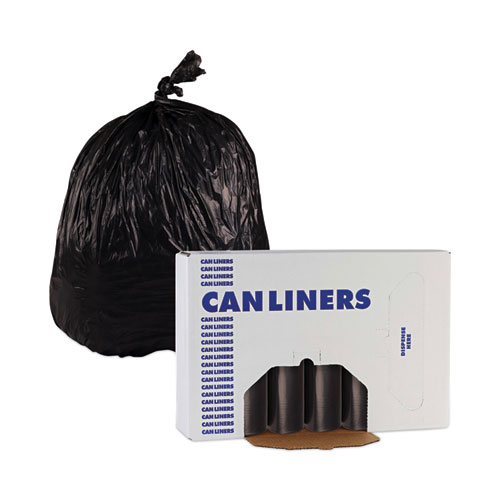 High-Density Can Liners, 45 gal, 19 mic, 40" x 46", Black, Perforated Roll, 25 Bags/Roll, 6 Rolls/Carton