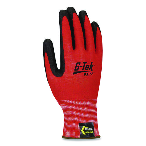 KEV Hi-Vis Seamless Knit Kevlar Gloves, Medium, Red/Black