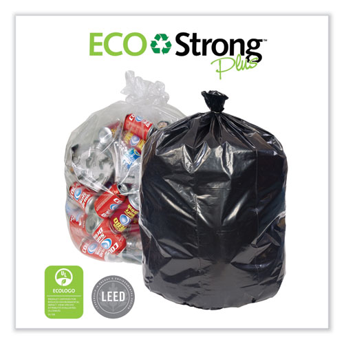 Eco Strong Plus Can Liners, 40 gal, 1.35 mil, 40" x 46", Black, Perforated Roll, 100/Carton