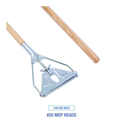 Quick Change Metal Head Mop Handle for No. 20 and Up Heads, 62" Wood Handle