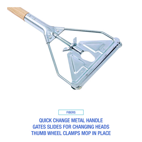 Quick Change Metal Head Mop Handle for No. 20 and Up Heads, 62" Wood Handle