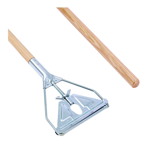 Quick Change Metal Head Mop Handle for No. 20 and Up Heads, 62" Wood Handle