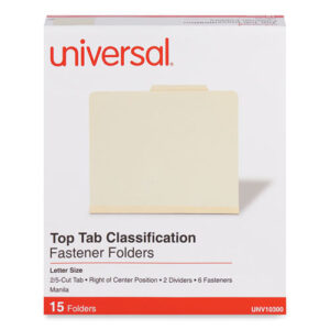 Six-Section Classification Folders, 2" Expansion, 2 Dividers, 6 Fasteners, Letter Size, Manila Exterior, 15/Box