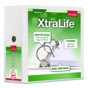 XtraLife ClearVue Non-Stick Slant-D Ring Binder, 3 Rings, 5" Capacity, 11 x 8.5, White