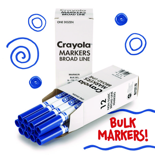 Broad Line Washable Markers, Broad Bullet Tip, Blue, 12/Box