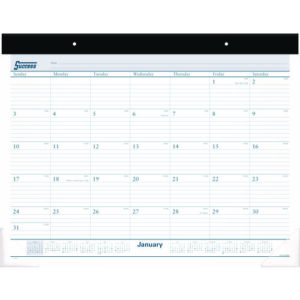 Desk Pad, 21.75 x 17, White Sheets, Black Binding, Clear Corners, 12-Month (Jan to Dec): 2025