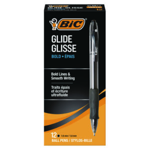 GLIDE Bold Ballpoint Pen, Retractable, Bold 1.6 mm, Black Ink, Smoke Barrel, Dozen