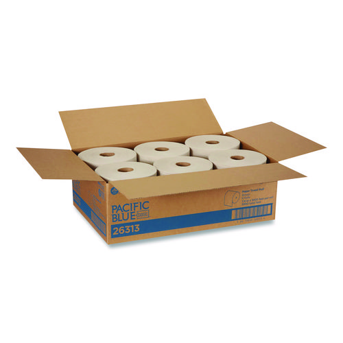 Pacific Blue Basic Recycled Paper Towel Roll, 1-Ply, 7.87 " x 1,000 ft, Brown, 6/Carton