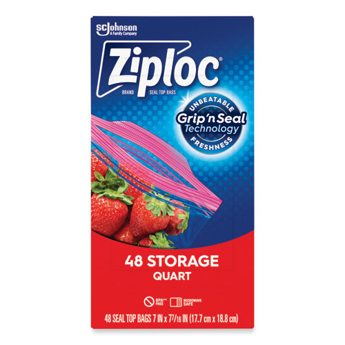 Double Zipper Storage Bags, Triple System Seal, Quart, 9.63" x 8.5", Clear, 48/Box - Image 2