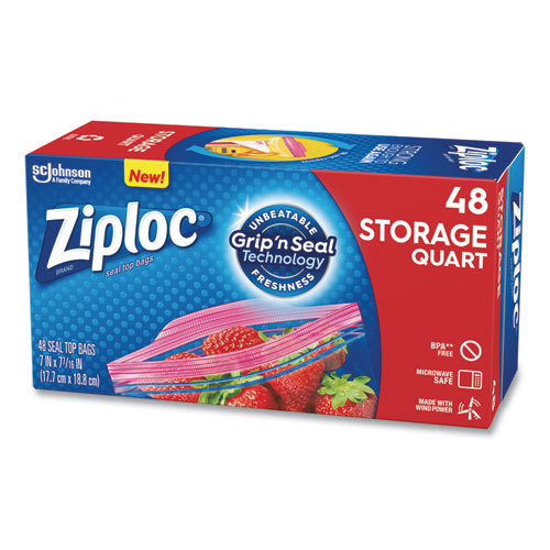 Double Zipper Storage Bags, Triple System Seal, Quart, 9.63" x 8.5", Clear, 48/Box - Image 4