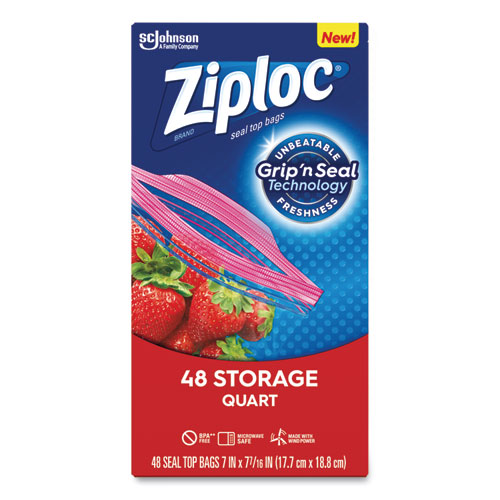 Double Zipper Storage Bags, Triple System Seal, Quart, 9.63" x 8.5", Clear, 48/Box - Image 5