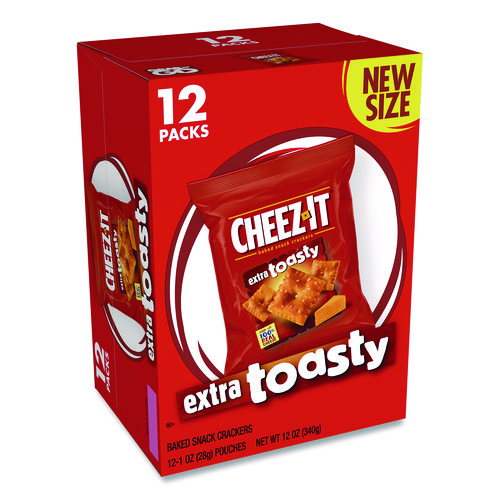Baked Snack Crackers, Extra Toasty Crackers, 1 oz Bag, 12/Box