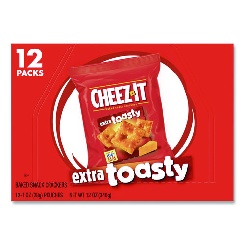 Baked Snack Crackers, Extra Toasty Crackers, 1 oz Bag, 12/Box