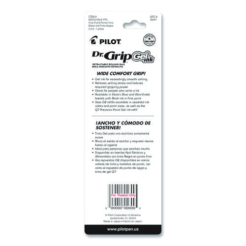 Dr. Grip Gel Pen, Retractable, Fine 0.7 mm, Black Ink, Translucent Purple Barrel