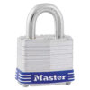 Four-Pin Tumbler Lock, Laminated Steel Body, 1.56" Wide, Silver/Blue, 2 Keys