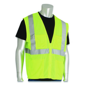 ANSI Class 2 Four Pocket Zipper Safety Vest, Polyester Mesh, 4X-Large, Hi-Viz Lime Yellow