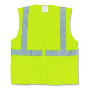 ANSI Class 2 Two-Pocket Zipper Mesh Safety Vest, Large, Hi-Viz Lime Yellow