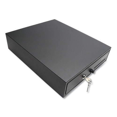 Space-Saving Steel Cash Drawer, 4 Bill, 5 Coin Slots, Key Lock, 17 x 13 x 4, Black