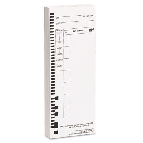 Time Clock Cards for Pyramid Technologies 4000, One Side, 3.5 x 8.5, 100/Pack