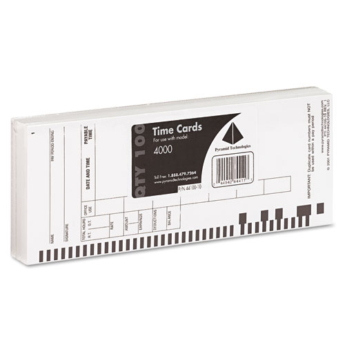 Time Clock Cards for Pyramid Technologies 4000, One Side, 3.5 x 8.5, 100/Pack
