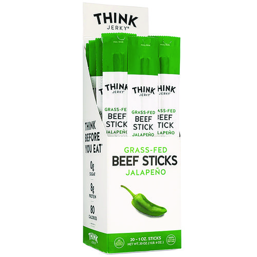Jalapeno 100% Grass-Fed Beef Sticks, 1 oz Individually Wrapped Sticks, 20/Carton