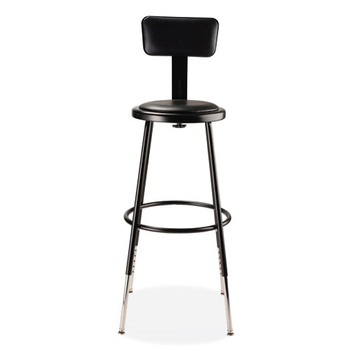 6400 Series Height Adj Heavy Duty Vinyl Steel Stool w/Backrest, Supports 300 lb, 25"-33" Seat Ht, Black