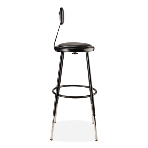 6400 Series Height Adj Heavy Duty Vinyl Steel Stool w/Backrest, Supports 300 lb, 25"-33" Seat Ht, Black