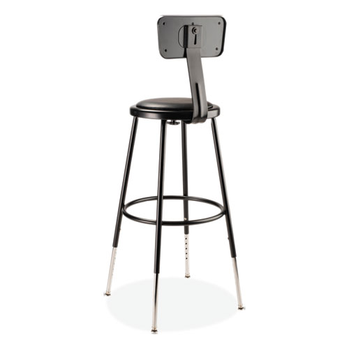 6400 Series Height Adj Heavy Duty Vinyl Steel Stool w/Backrest, Supports 300 lb, 25"-33" Seat Ht, Black