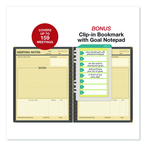 Meeting Notes Book, Space for Up to 159 Meetings, Meeting-Minutes/Notes Format, Black/Gold Cover, (80) 11 x 8.5 Sheets