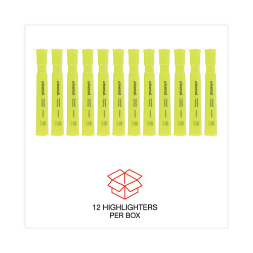 Desk Highlighters, Fluorescent Yellow Ink, Chisel Tip, Yellow Barrel, Dozen